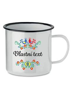 Personalizovaný biely retro plechový pohár s folklórnym vzorom