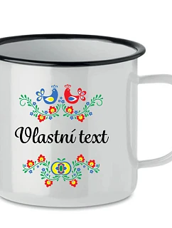 Personalizovaný biely retro plechový pohár s folklórnym vzorom