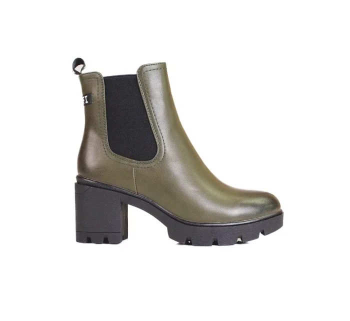 Pekné členkové topánky pre ženy zelené na širokom podpätku Pekné členkové topánky pre ženy zelené na širokom podpätku