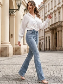 Dámske džínsové zvonové nohavice s kvetom FLOWERSSE modré FashionStreet UY2677