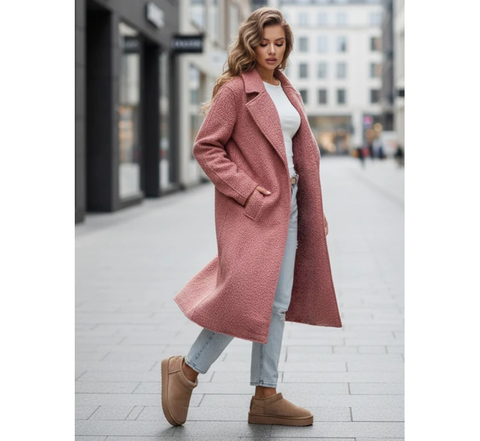 Dámský dlouhý kabát z ovčí kůže růžový Dstreet model 21995124 - FashionStreet