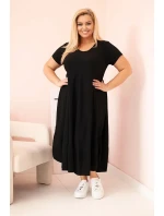 Dámské šaty plus size s krátkým rukávem a volánem z lehké viskózy černá Dámské šaty plus size s krátkým rukávem a volánem z lehké viskózy černá