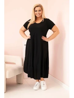 Dámské šaty plus size s krátkým rukávem a volánem z lehké viskózy černá