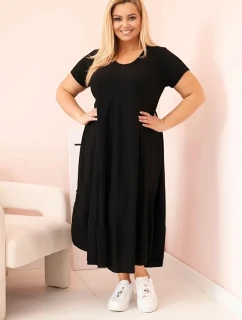 Dámske plus size šaty s krátkymi rukávmi a volánom z ľahkej viskózy čiernej farby