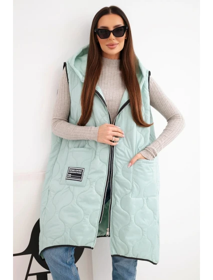 Dámská prošívaná vesta Plus Size s kapucí na zip mátová