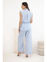 Dámska súprava s uzlovou blúzkou a širokými nohavicami modrej farby