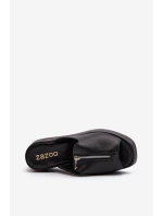 Zazoo 2916 Damskie Klapki Na Masywnej Platformie Z Suwakiem Czarne