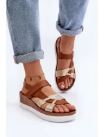 model 21648135 Dámské Kožené Sandály na Platformě Hnědé - Zazoo