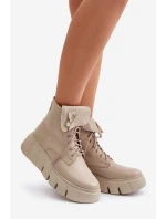 Zazoo 60511 Skórzane Botki Damskie Na Platformie Ocieplane Beżowe Zazoo 60511 Skórzane Botki Damskie Na Platformie Ocieplane Beżowe