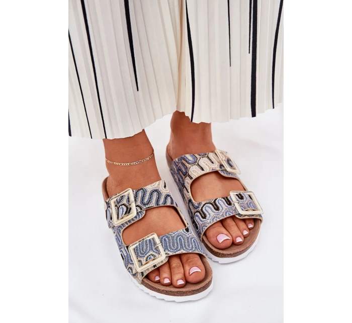 Klapki Damskie Z Klamrami I Brokatem S.Barski RB51-006 Beżowe Klapki Damskie Z Klamrami I Brokatem S.Barski RB51-006 Beżowe