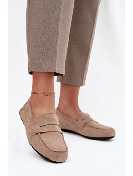 Loafersy Mokasyny Damskie Płaskie Beżowe Roseline