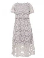 model 16165131 Krajkové midi šaty s výstřihem šedé - Moe model 16165131 Krajkové midi šaty s výstřihem šedé - Moe