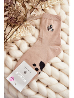 Dámske béžové bavlnené ponožky s aplikáciou medvedíka