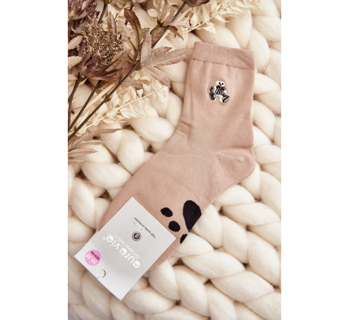 Dámske béžové bavlnené ponožky s aplikáciou medvedíka