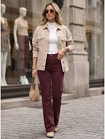 Dámske džínsy so širokými nohavicami a vysokým pásom v bordovej farbe FashionStreet UY3105