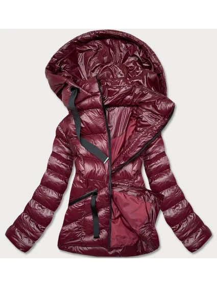 Dámska krátka zimná bunda v čerešňovej farbe (23066-7)