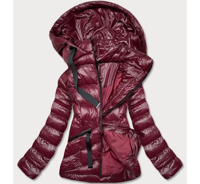 Dámska krátka zimná bunda v čerešňovej farbe (23066-7)