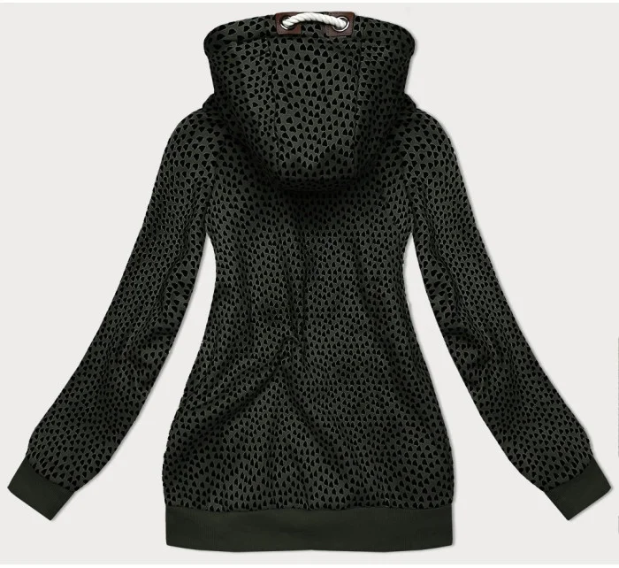 Dámska mikina na zips v armádnej farbe so srdiečkovým vzorom (2315) Dámska mikina na zips v armádnej farbe so srdiečkovým vzorom (2315)