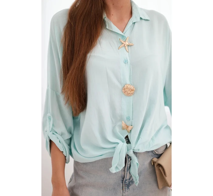 Dámská košile s viskózou a ozdobnými knoflíky a límečkem mátová
