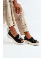 Zazoo 2939 Skórzane Sandały Damskie Z Kokardką Czarne