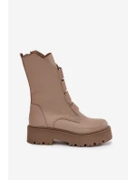 Botki Damskie Z Naturalnej Skóry Na Platformie Zazoo 3795 Beżowe