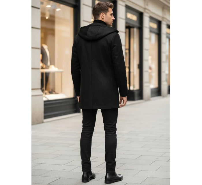 Pánsky jednoradový zimný kabát čierny FashionStreet CX0444
