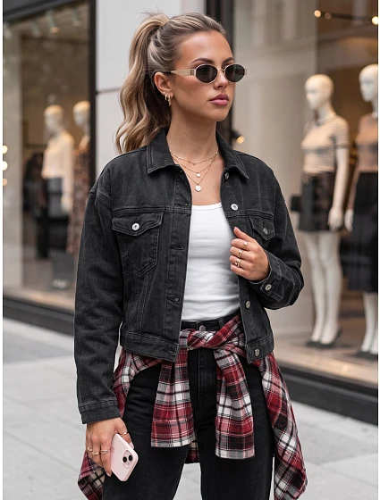Dámská džínová přechodová bunda, černá, FashionStreet TY6012 Dámská džínová přechodová bunda, černá, FashionStreet TY6012