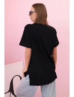 Dámske bavlnené oversize tričko so srdcom a strapcami čierne