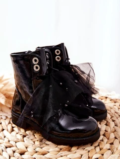 Dziecięce Wiosenne Lakierowane Botki Czarne Semissa