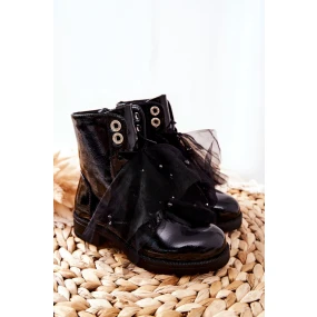 Dziecięce Wiosenne Lakierowane Botki Czarne Semissa