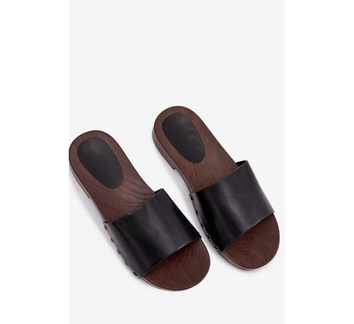 Dámské pantofle s přezkami na nízkém podpatku Černé Brinalle