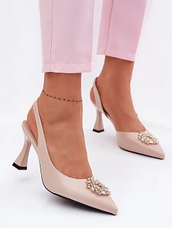 Sandály na podpatku s model 22095233 zdobením Béžové - VINCEZA
