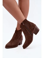 Kožené boty na podpatku s   hnědé model 22366525 - S.Barski