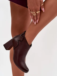 Dámska zateplená kožená členková obuv na podpätku - bordová Ivessara