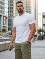 Pánske základné biele bavlnené tričko FashionStreet RX5674