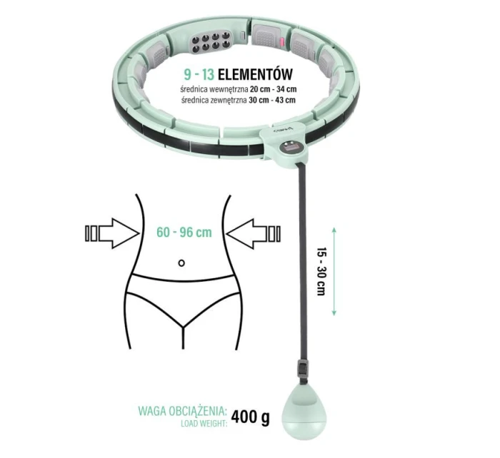 Hula Hop HMS HHM13 s magnetmi, závažím a zeleným počítadlom Hula Hop HMS HHM13 s magnetmi, závažím a zeleným počítadlom