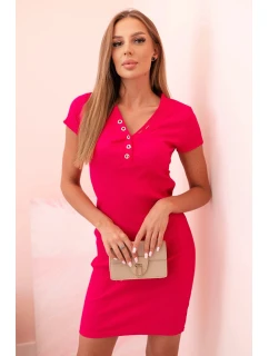 Dámská bavlněná pruhovaná šaty s výstřihem do V a knoflíky fuchsie