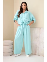 Dámský bavlněný komplet s košilí a širokými nohavicemi model 22015454 - K-Fashion Dámský bavlněný komplet s košilí a širokými nohavicemi model 22015454 - K-Fashion