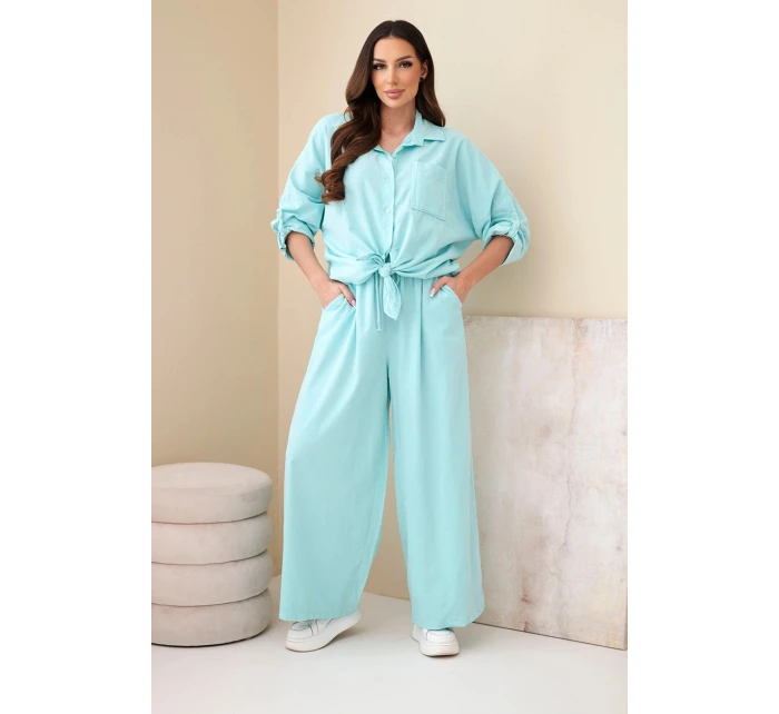 Dámský bavlněný komplet s košilí a širokými nohavicemi model 22015454 - K-Fashion Dámský bavlněný komplet s košilí a širokými nohavicemi model 22015454 - K-Fashion