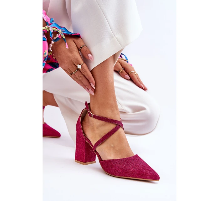 Modne Błyszczące Czółenka Na Słupku Fuksja Galaxy