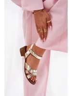 Skórzane Sandały Na Delikatnym Obcasie Zazoo 40372 Złote Skórzane Sandały Na Delikatnym Obcasie Zazoo 40372 Złote