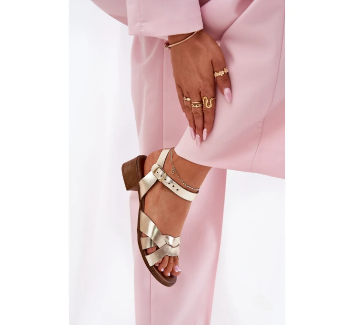 Skórzane Sandały Na Delikatnym Obcasie Zazoo 40372 Złote Skórzane Sandały Na Delikatnym Obcasie Zazoo 40372 Złote