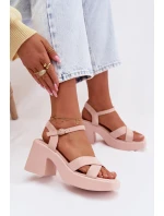 Dámské sandály na masivním podpatku z eko semiše světle růžové model 21998020 - Boto