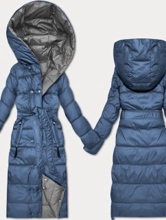 Svetlomodro-šedá obojstranná zimná bunda s opaskom Minority (M2-6519-30+61)