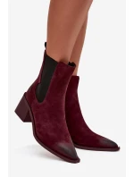 Kožené semišové dámské boty na podpatku vyhřívané model 21712879 bordó - Artiker