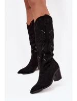 Dámské kozačky s podpatkem z eko semiše Černé model 21714748 - Boto