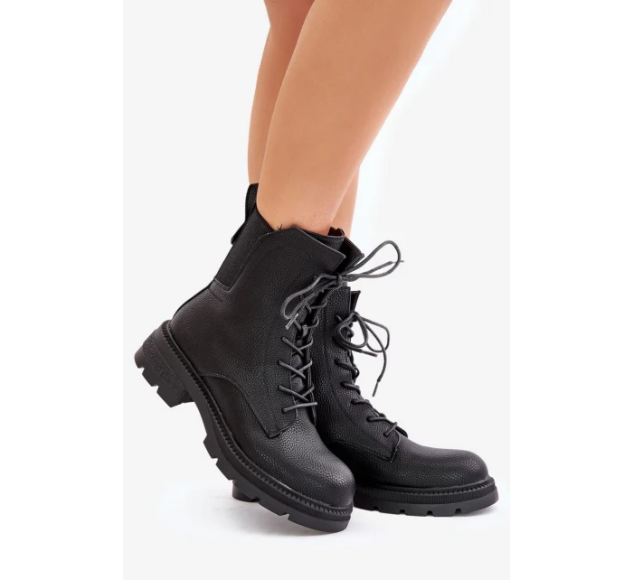 Zateplené členkové topánky Workers Zippered Black Leairae