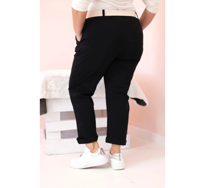 Dámské bavlněné kalhoty Plus Size s páskem černý