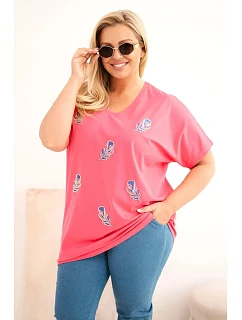Dámská bavlněná halenka Plus Size s model 22185751 růžová - K-Fashion