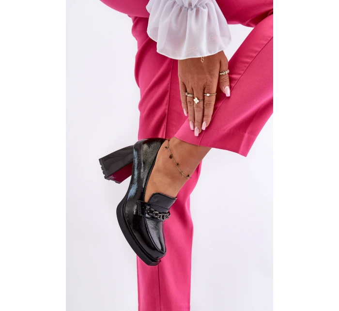 Lakierowane Czółenka Na Masywnym Obcasie Czarne Terimene